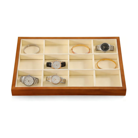 Wood Flat Jewelry Tray 12 Grid Display Wood / Old Lace / Bracelet Tray-w 9.45" x H 1.18"x L 13.78
