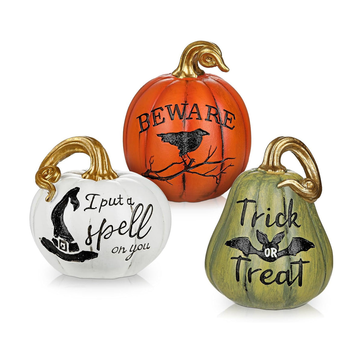 DILATATA Fall Pumpkins Decoration 3Pcs Resin Pumpkins Thanksgiving Fake Pumpkin Figurines Small Carved Pumpkin for Home Harvest Halloween Thanksgiving Rustic Farmhouse Table Centerpiece Shelf Mantel