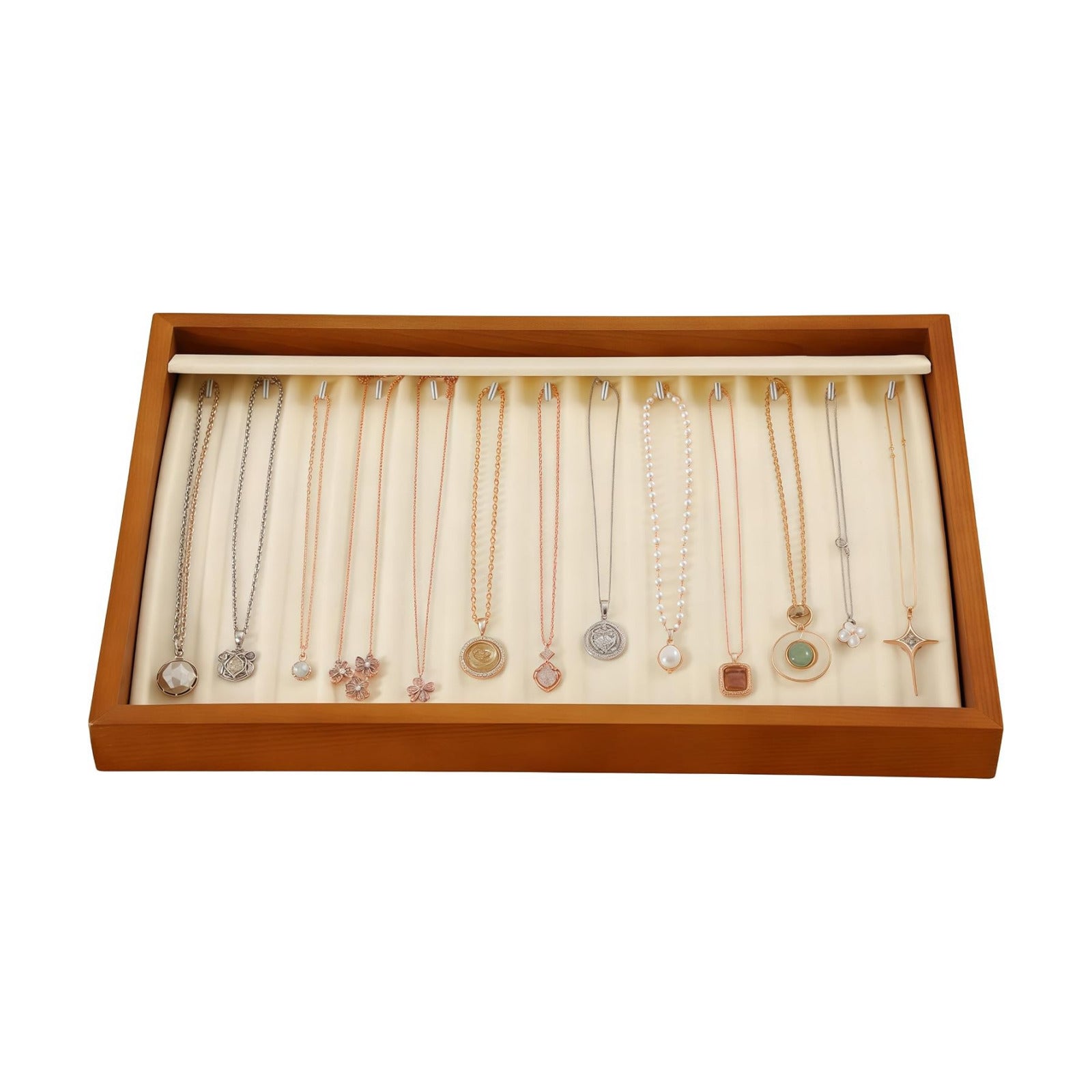 13 Hooks Necklace Organizer Large Jewelry / Old Lace / Necklace Tray1-w 9.45" x H 1.18"x L 13.78