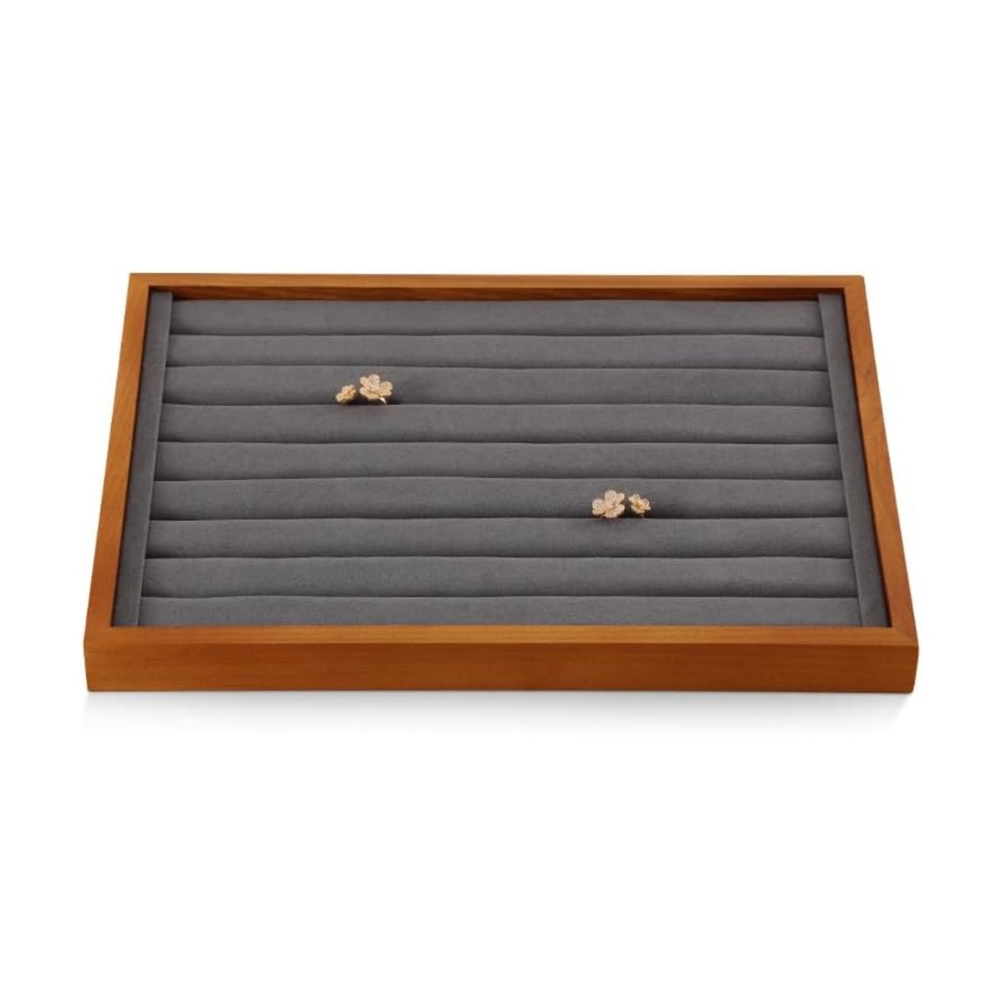 Solid Wood Ring Tray Display Stand Jewelry Drawer / Gray / Ring Tray-w 9.45" x H 1.18"x L 13.78
