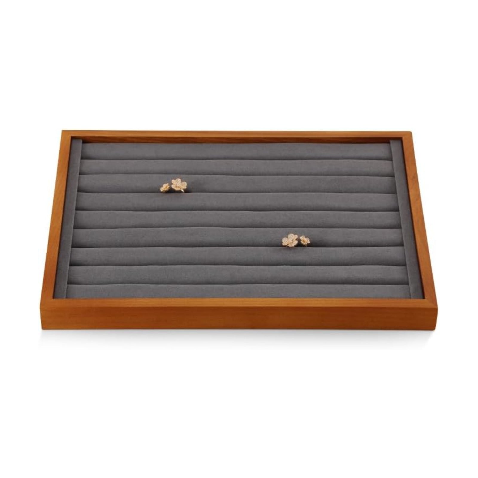 Solid Wood Ring Tray Display Stand Jewelry Drawer / Gray / Ring Tray-w 9.45" x H 1.18"x L 13.78