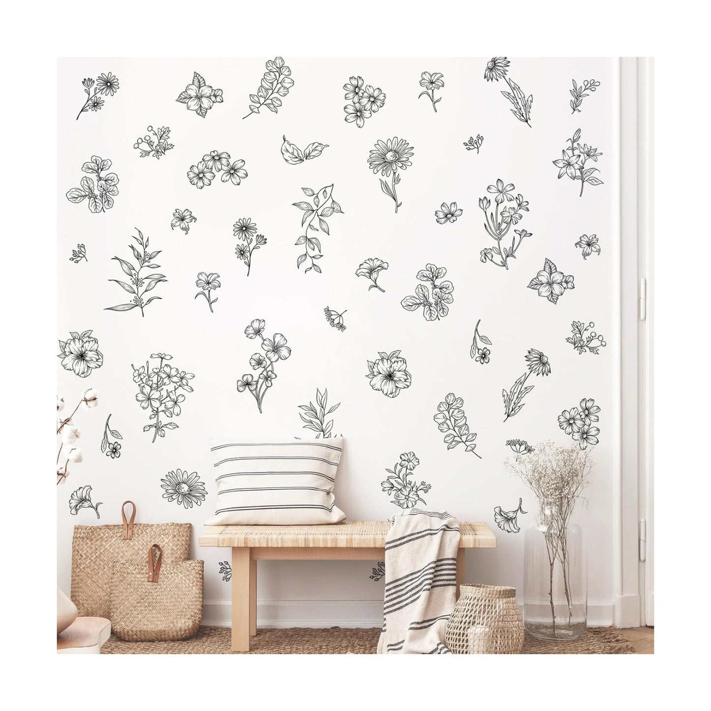 Flower Wall Decals Murals / Black / Set of 67
