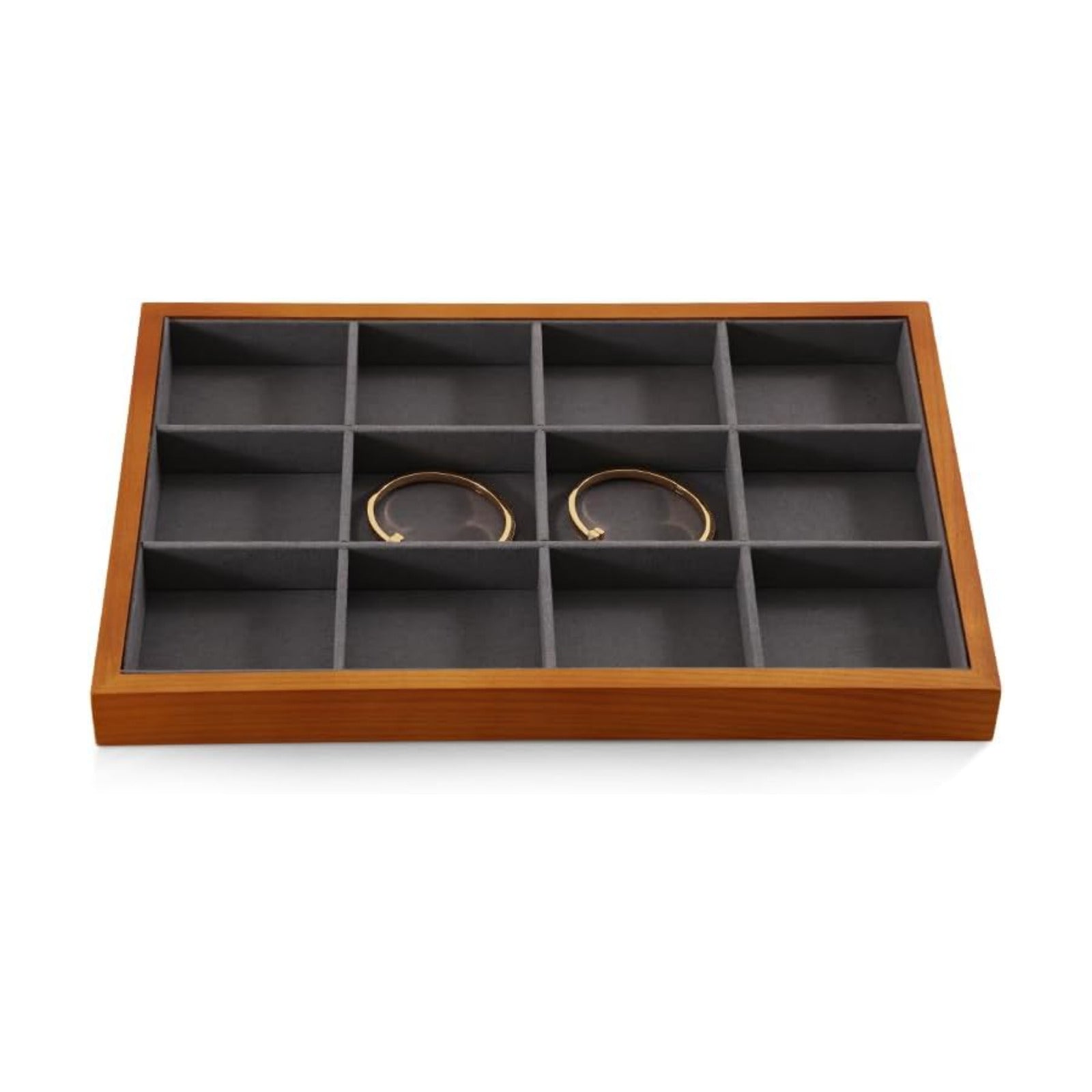 Wood Flat Jewelry Tray 12 Grid Display Wood / Gray / Bracelet Tray-w 9.45" x H 1.18"x L 13.78