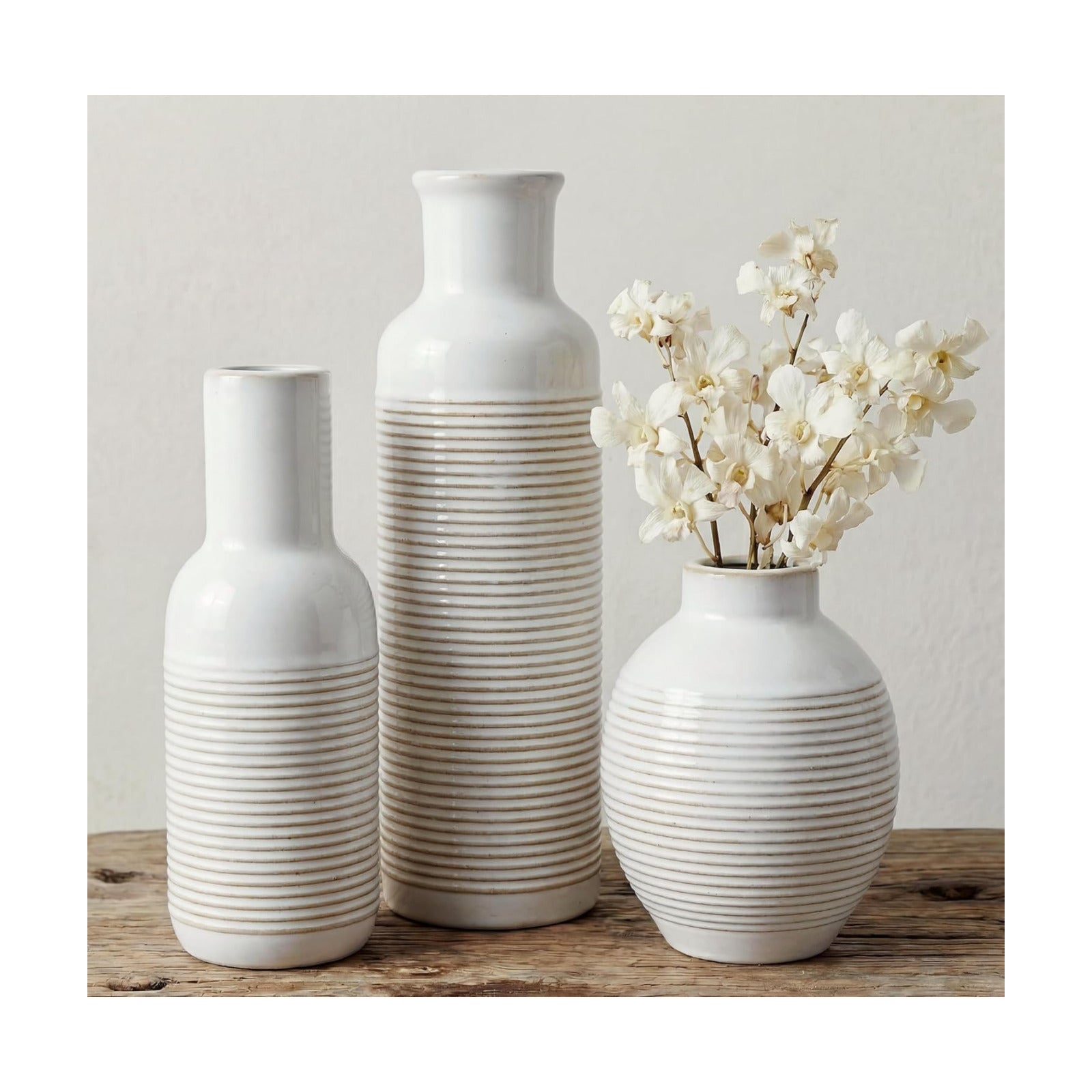 Rustic Farmhouse Vase / White / Set of 3