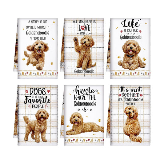 Redbaker 6 Pcs Goldendoodle Kitchen Towels Dish Towel Gifts for Dog Lovers