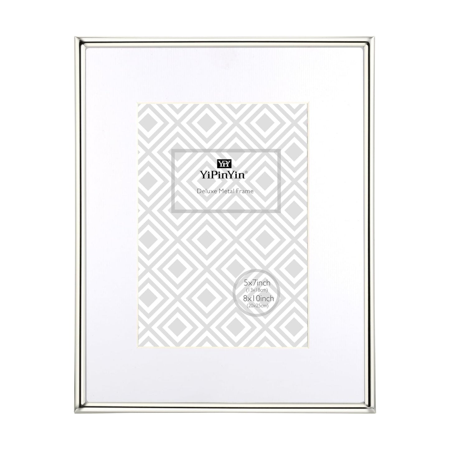 YiPinYin Silver 8x10'' Simply Metal Picture Frame With Acid Free Mat for 5x7'',Luxury Silver-Plated Metal Photo Frame