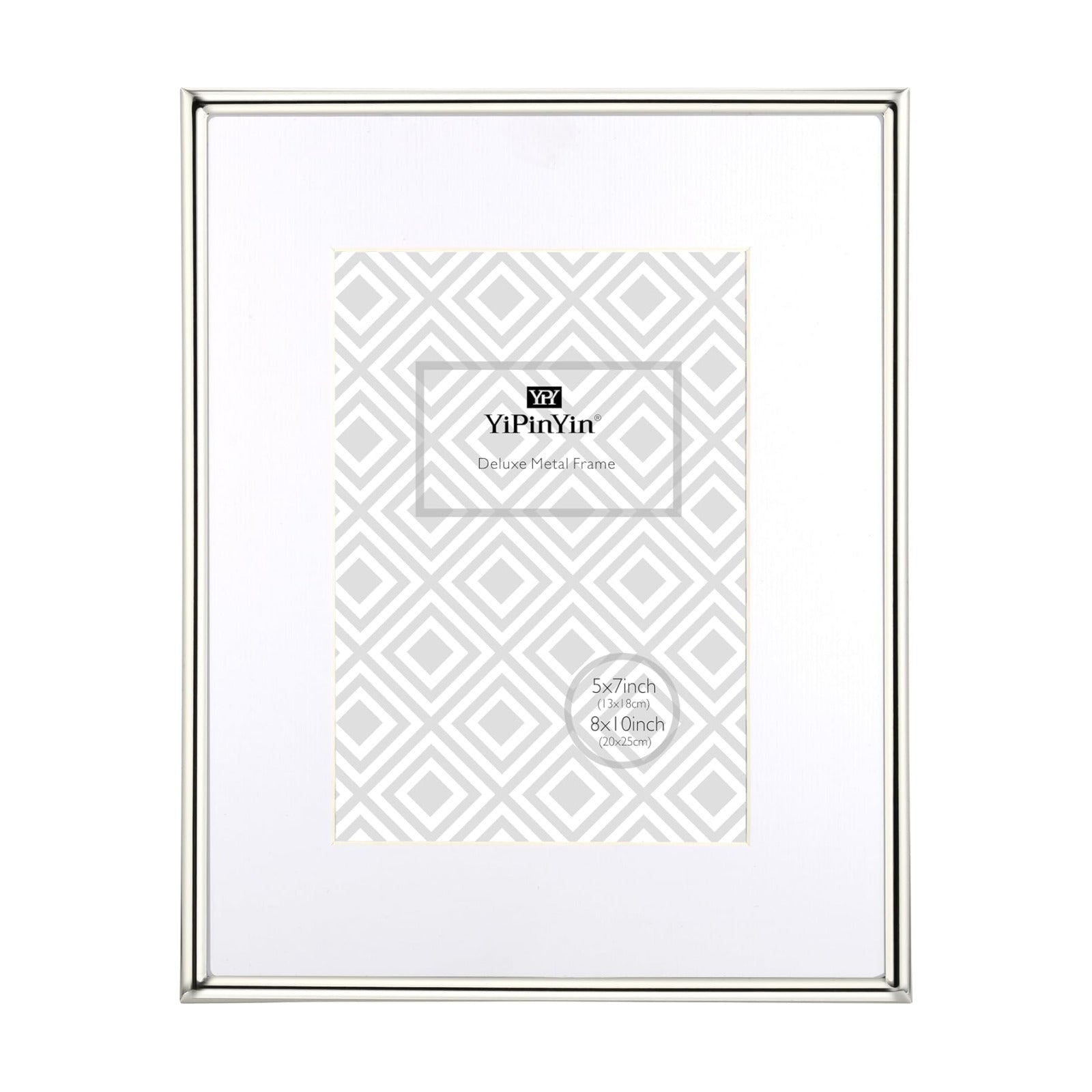 YiPinYin Silver 8x10'' Simply Metal Picture Frame With Acid Free Mat for 5x7'',Luxury Silver-Plated Metal Photo Frame