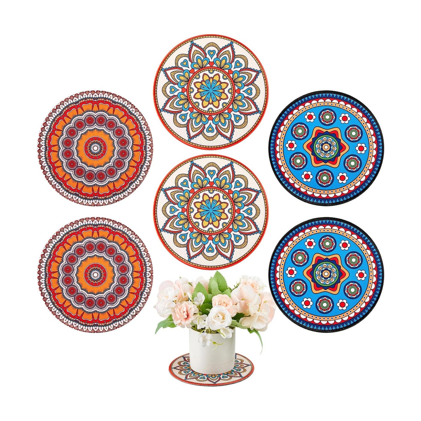 7.87" Boho Plant Coasters Large Rubber Absorbent Non Slip Pot Mats / Fashion / 8 Inch / Set of 6
