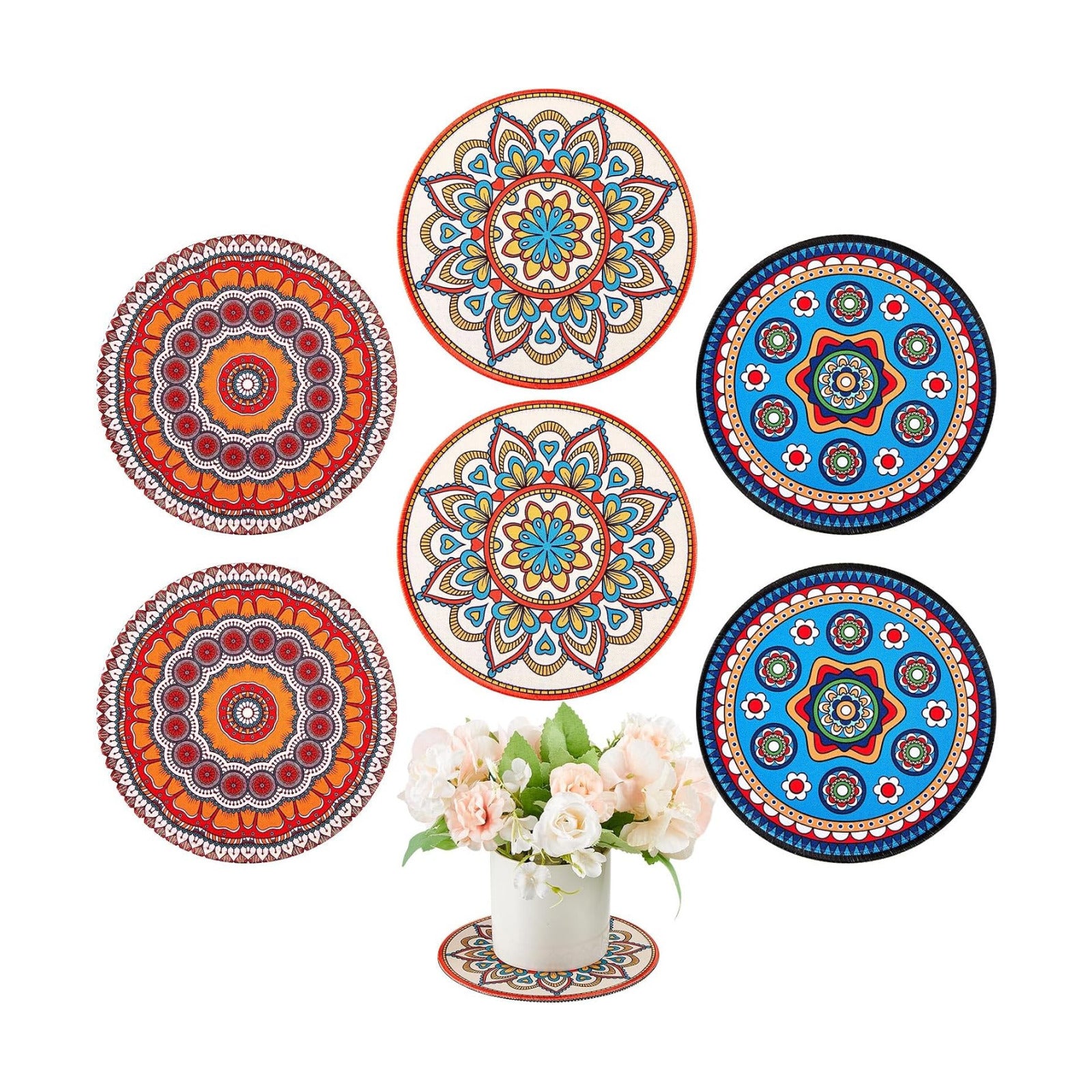 7.87" Boho Plant Coasters Large Rubber Absorbent Non Slip Pot Mats / Fashion / 8 Inch / Set of 6