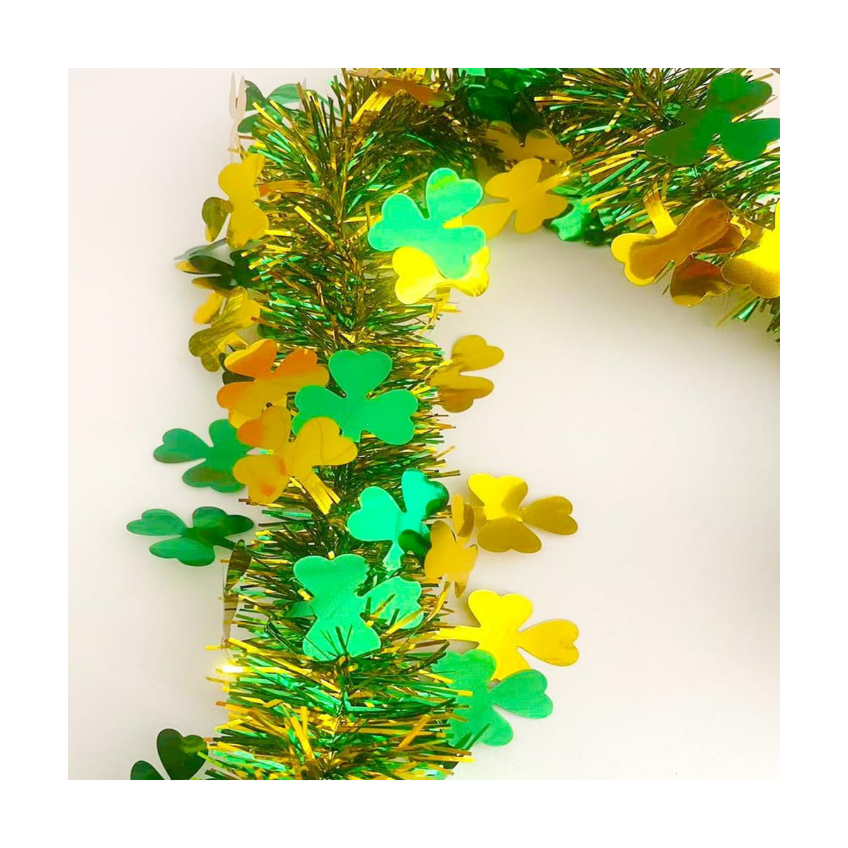 66 Ft St.Patrick's Day Tinsel Garland Decorations Shiny Thick Green Hat and Gold Shamrock Design St Patricks Day Clover Hanging Decor Garland for Irish Holiday Party Parade Floats Ornaments