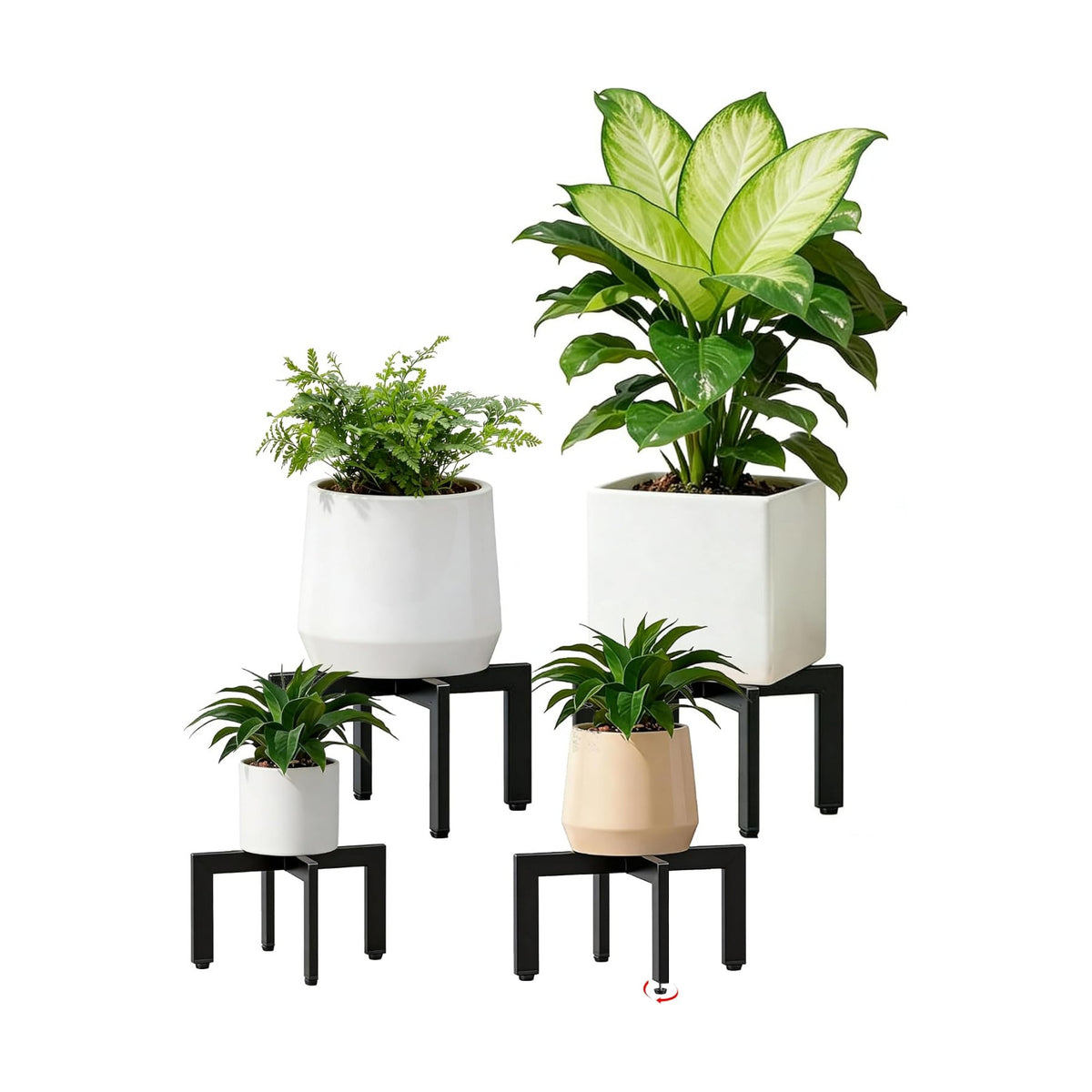 4-Pack Plant Stand Indoor Outdoor with Adjustable Feet, Black | Heavy Duty Metal Construction, Fits 5-13 Inch Pots