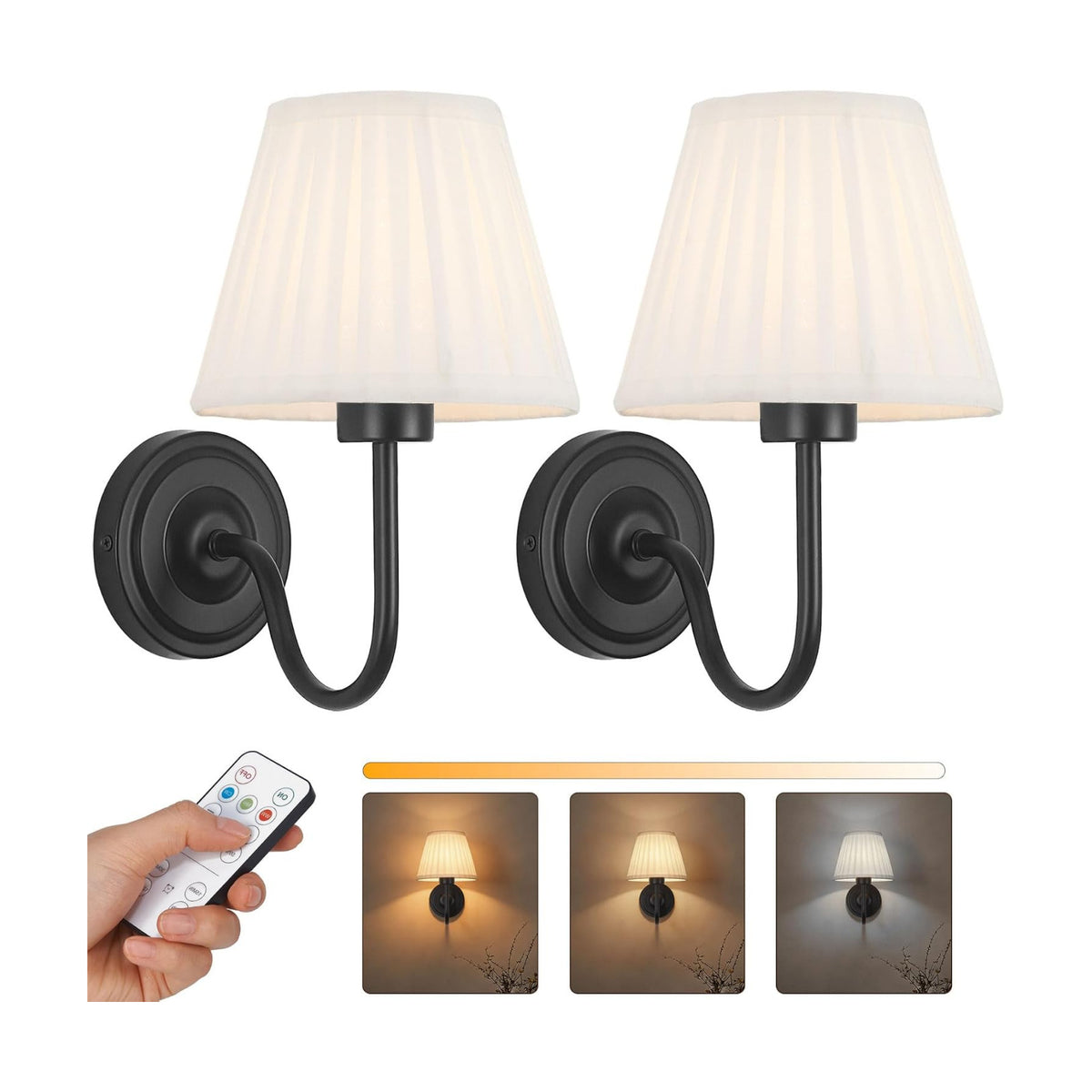 Black Wireless Wall Sconce Set of 2, Battery Operated Wall Sconce Lights with 3 CCT Color & Dimmable Magnetic Bulb and