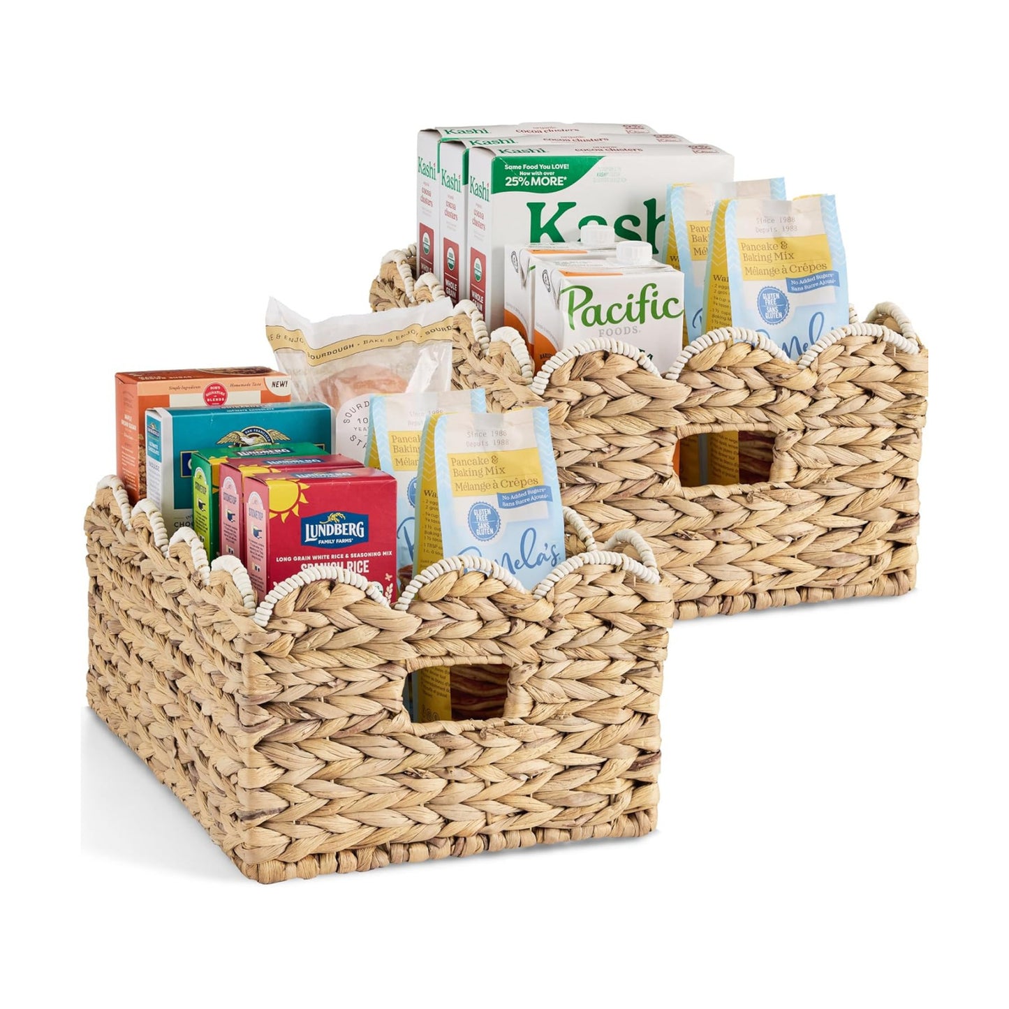 Woven Storage Bins / 16 x 12 / Natural with White Trim