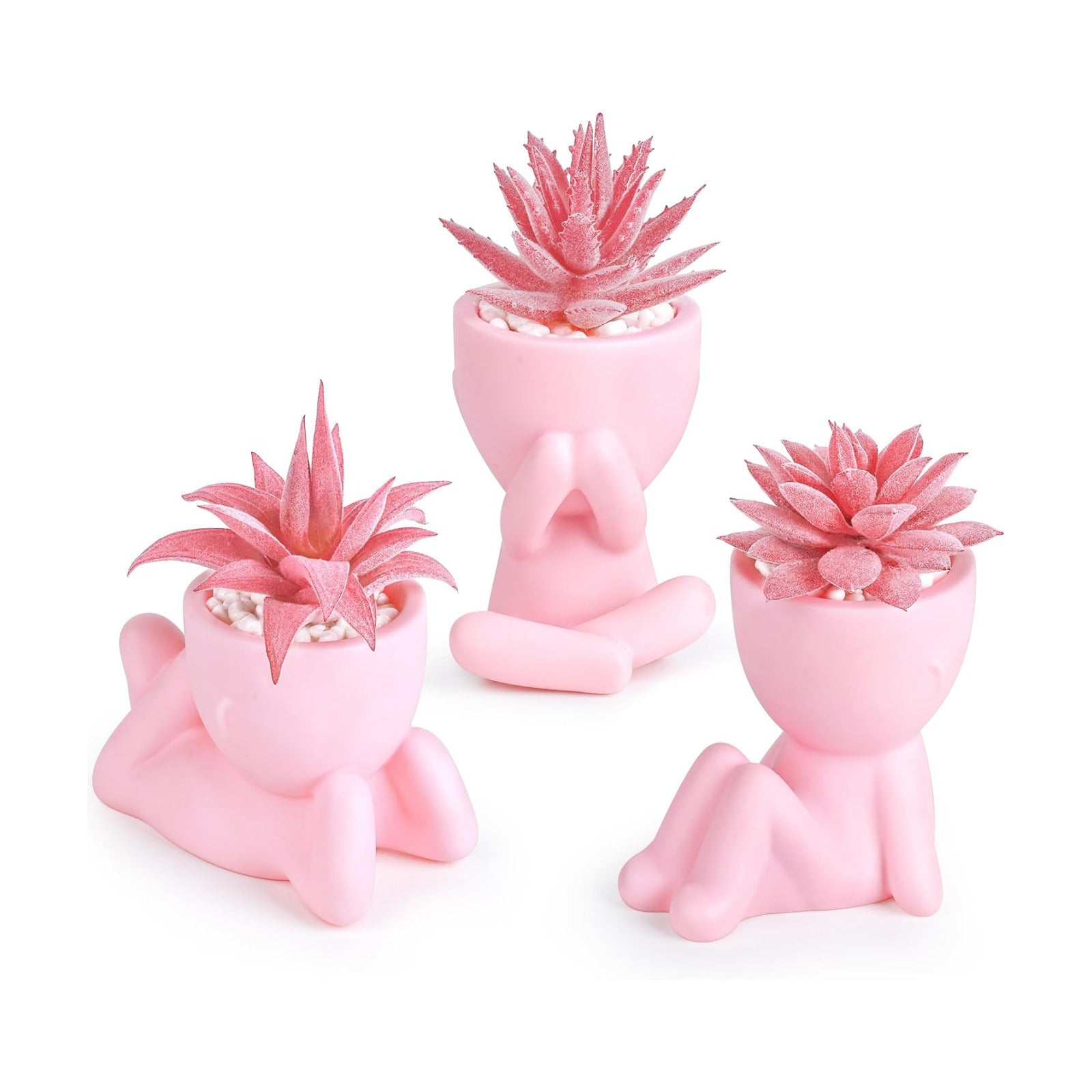 Artificial Succulents Plants Fake Artificial Plants Office Desk Accessories / Pink / Set of 3