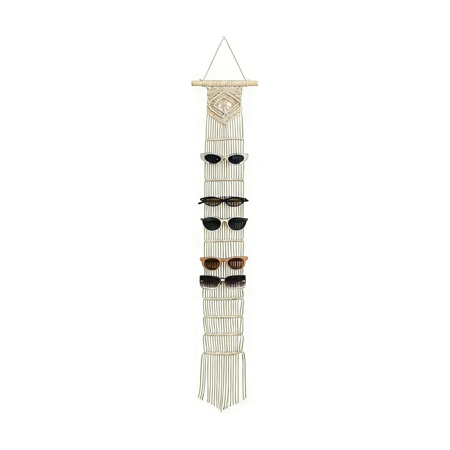 Macrame Sunglasses Holder Boho Wall Hanging Minimalist Eyewear Organizer Wall Sunglasses / Nature