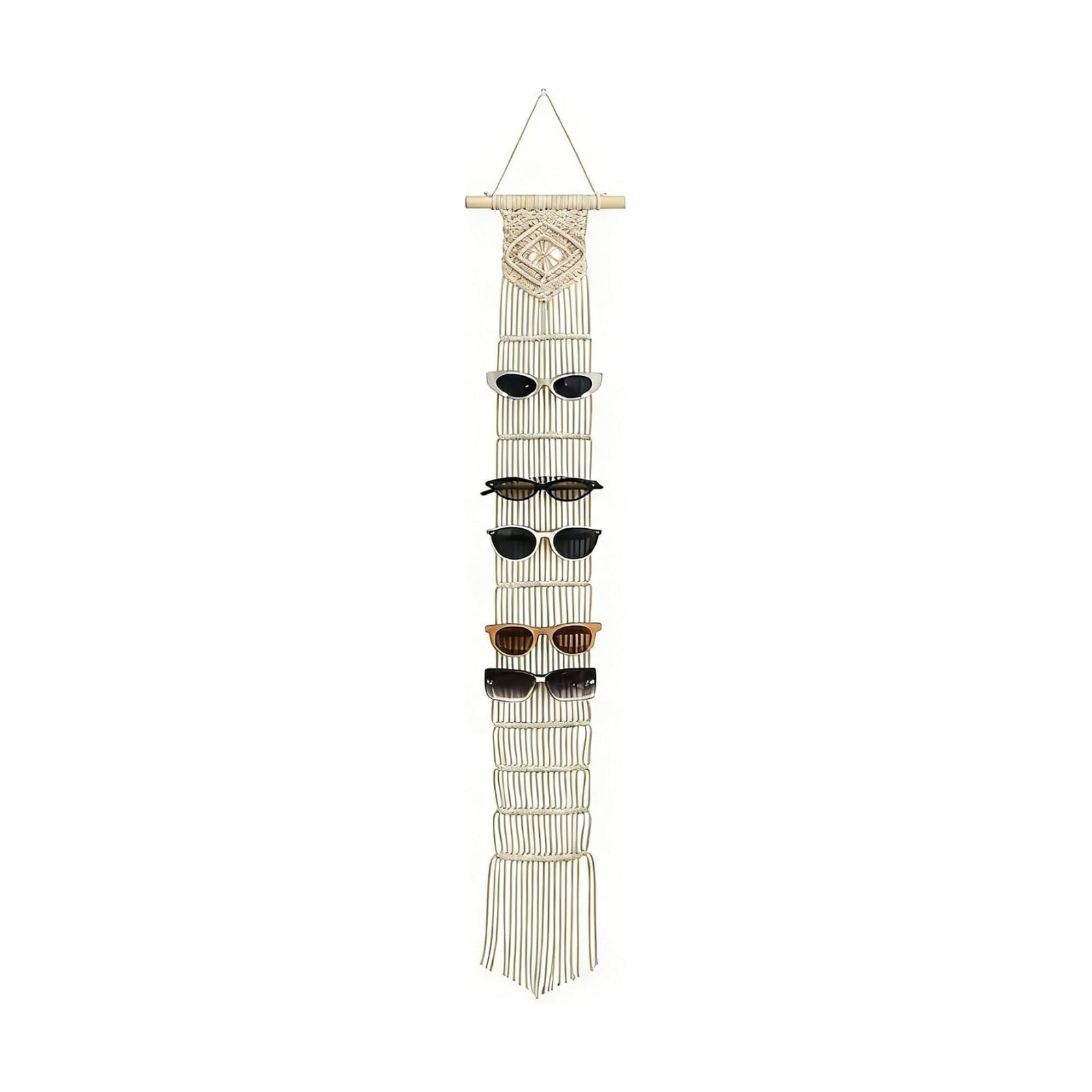 Macrame Sunglasses Holder Boho Wall Hanging Minimalist Eyewear Organizer Wall Sunglasses / Nature