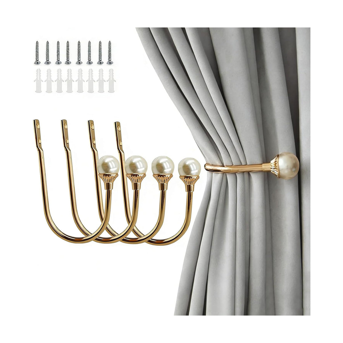 COCIVIVRE 4 Pack Curtain Holdbacks Wall Mounted Curtain Tiebacks Hooks Plastic Pearl U Shape Curtain Tiebacks with