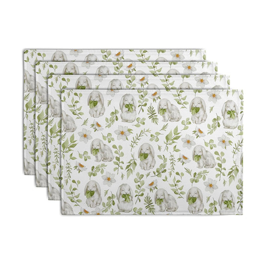 Easter Bunny Rabbits Placemats Set of 4 Easter Spring Green Leaves Flroal Dining Table Placemats 12x18 Inch Heat Resistant Washable Table Mats for Kitchen Dining Holiday Indoor