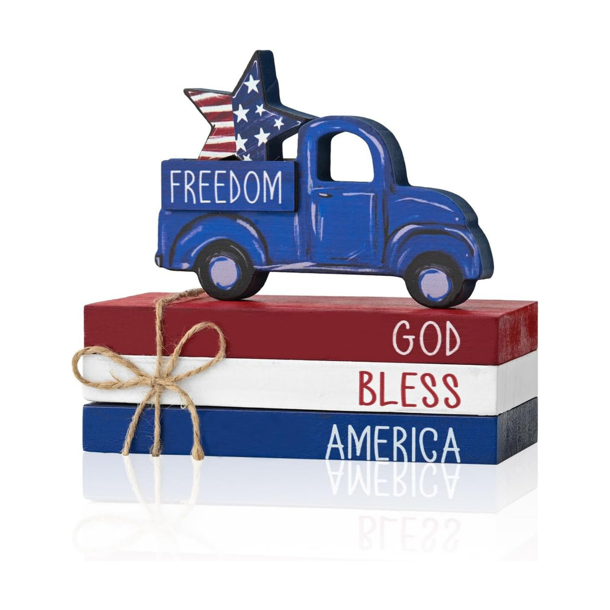 Smile 4pcs Veterans Day Patriotic Memorial Day Indoor Decorations Wooden Decor Table Centerpiece God Bless America Wooden Plaque Ornaments for Home Kitchen