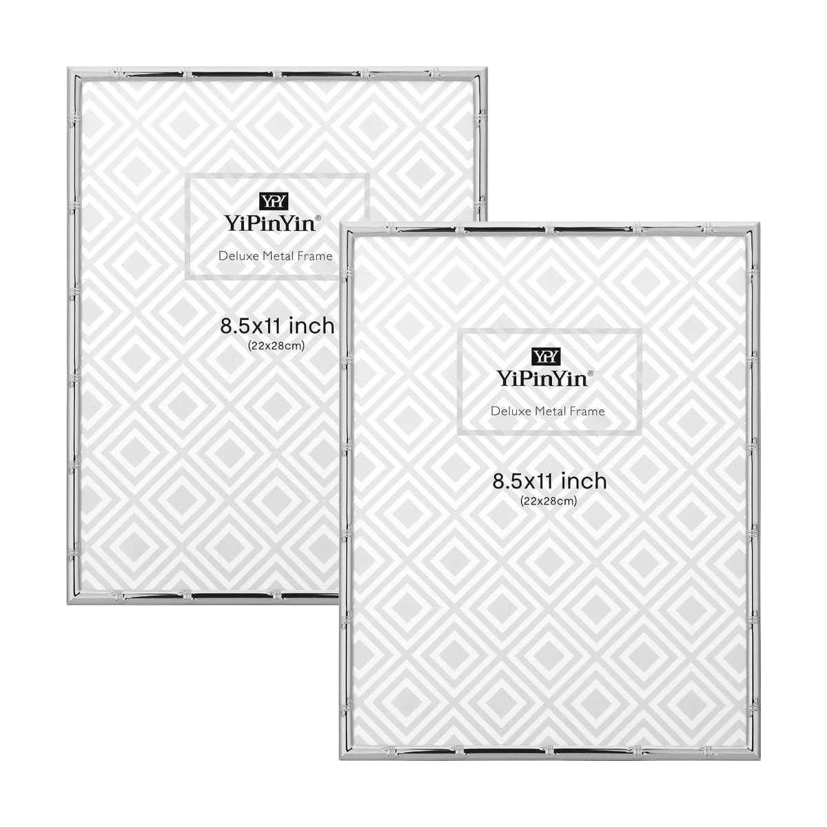 YiPinYin Silver 8.5x11'' Bamboo Detail Designs Metal Document Frame 2pack,Classy Silver Plated Certificated Frames