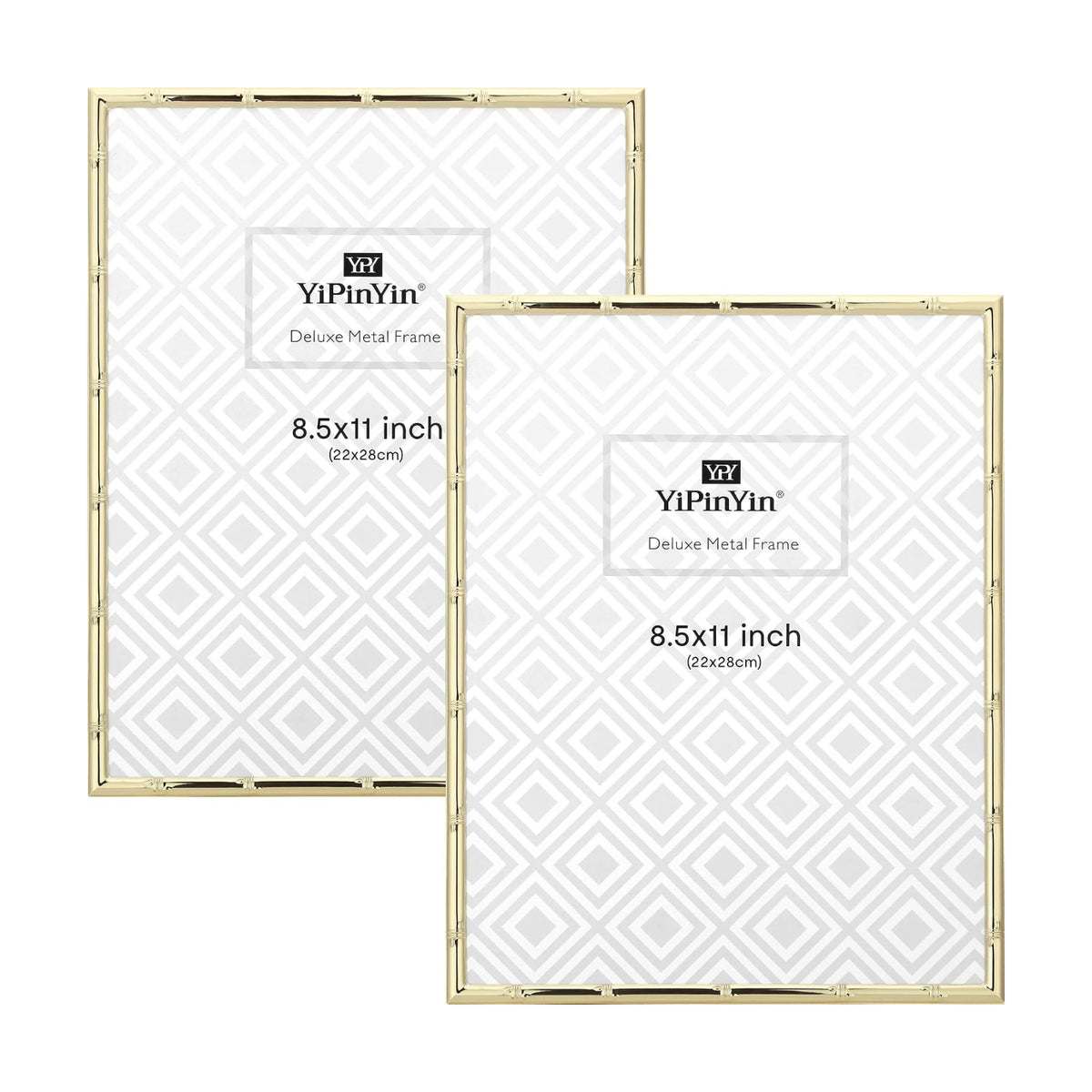 YiPinYin Gold 8.5x11'' Bamboo Detail Designs Metal Certificate Frame 2pack,8.5x11'' Document Frames,Elegant Gold Plated