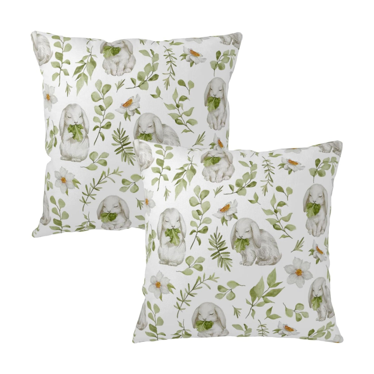 Easter Outdoor Pillow Covers 22x22 Set of 2 Sage Green Bunny Floral Leaf Throw Pillow Covers Spring Rabbit Flower Farmhouse Pillowcase for Home Couch Sofa Decor