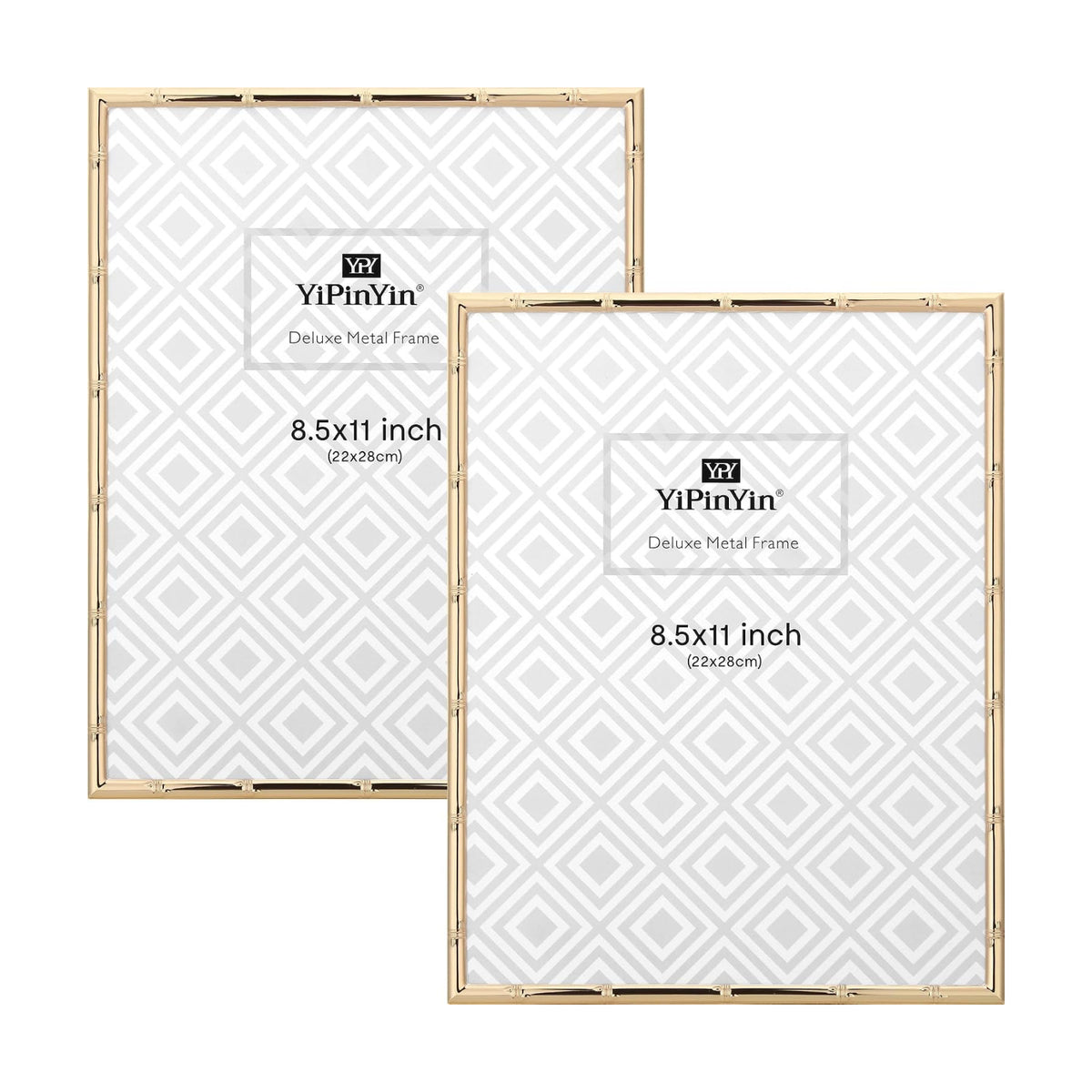 YiPinYin Gold 8.5x11'' Bamboo Detail Metal Document Frames 2-pack, Elegant Gold-Plated Metal Photo Frames 8.5x11 inch