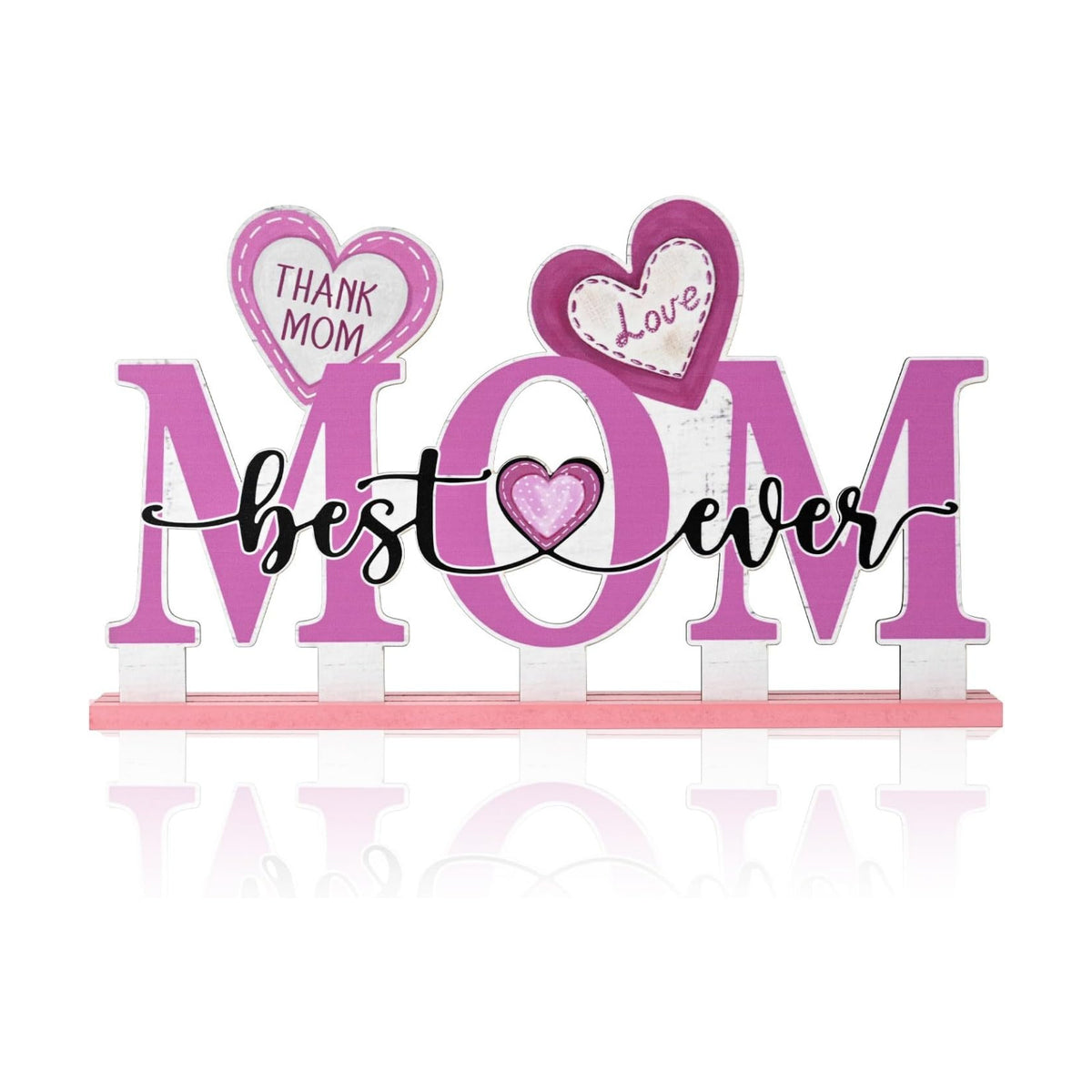 Smile Happy Mother's day Indoor Decorations Wooden Decor Table Centerpiece Thank You Mom Wooden Plaque Ornaments for Home Kitchen