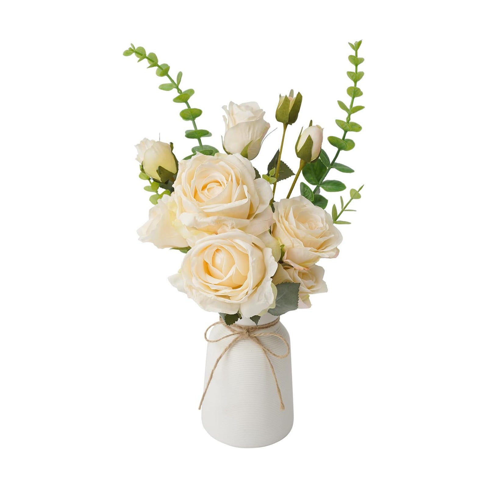 Eucalyptus Stems in Ribbed Texture Ceramic Vase / White