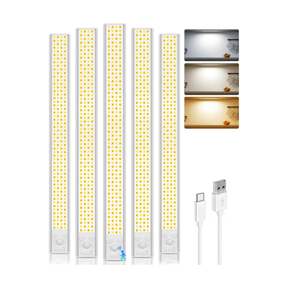 16inch Under Cabinet Lighting Wireless 5 Pack 4500mAh Motion Sensor Light | 600LM Bright Under Counter Closet Lights