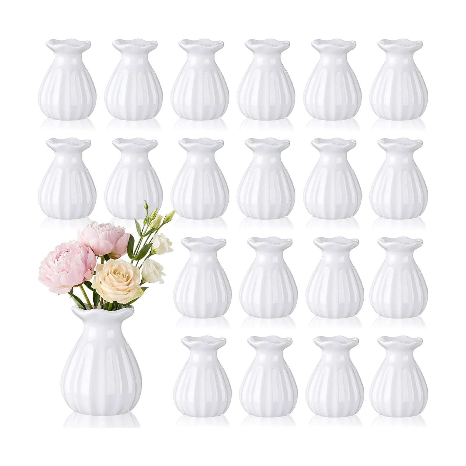 Glass Bud Vases for Centerpieces Bulk Mini Flower Bouquets Vases / White / 3.5 Inch / Set of 20