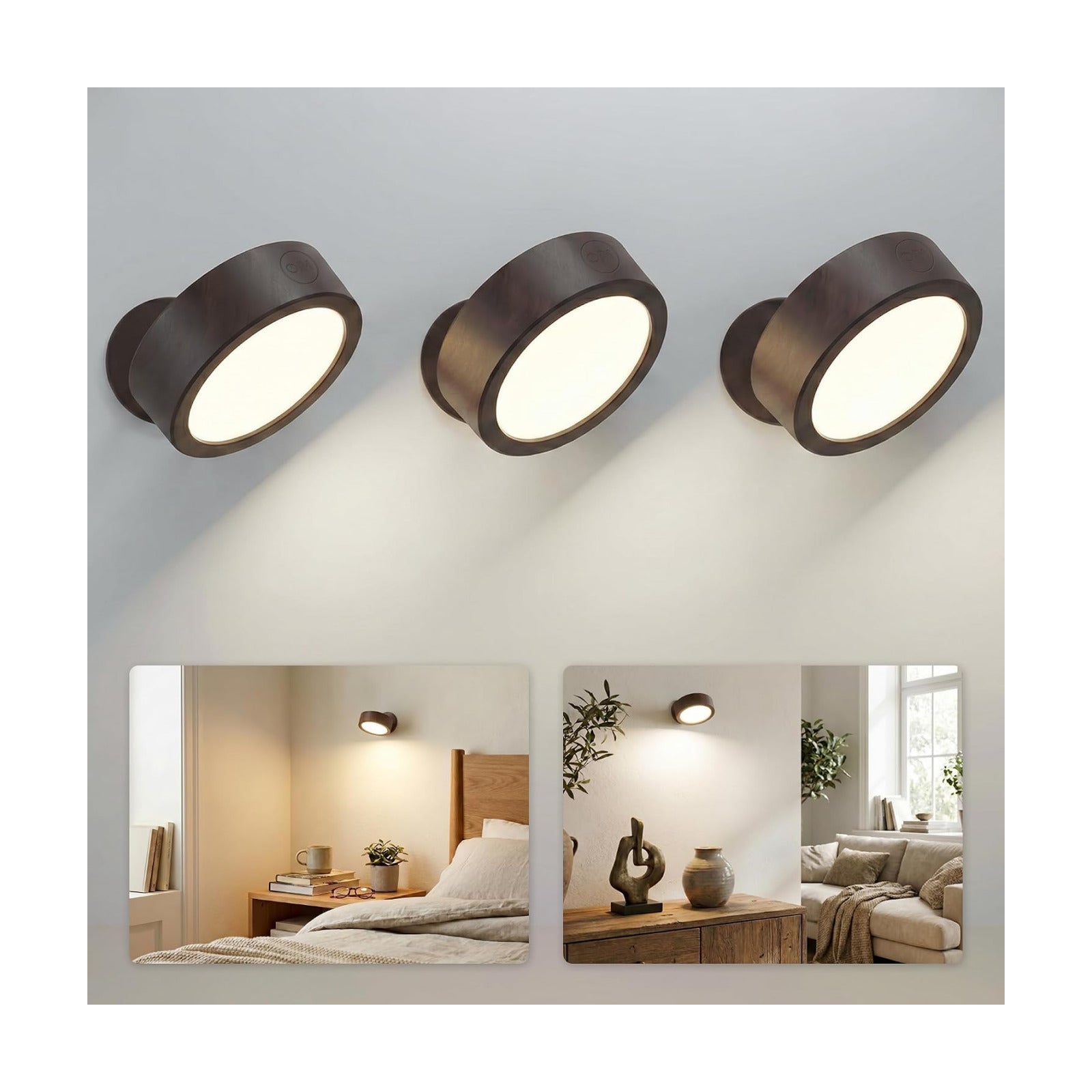 EZVALO LED Wall Mounted Light, 3000mAh Rechargeable Cordless Wall Sconce, Dimmable with Remote & Touch Control, 3 Color
