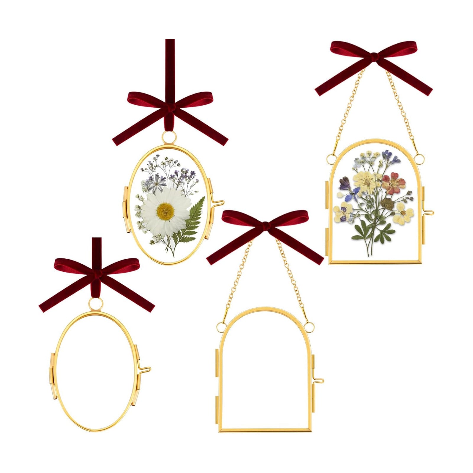 Glass Pressed Flower Frames Oval Arch Double Glass Hanging Photo / Oval, Arch / Red / Set of 4