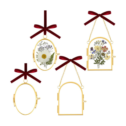 Glass Pressed Flower Frames Oval Arch Double Glass Hanging Photo / Oval, Arch / Red / Set of 4