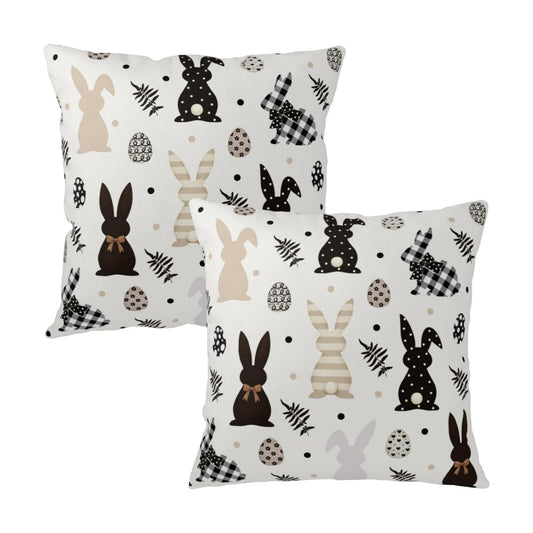 Easter Outdoor Bunny Pillow Covers 20x20 Set of 2 Black White Polka Dot Rabbit Eggs Pillow Case Farmhouse Holiday Cushion Covers for Sofa Couch Home Decor