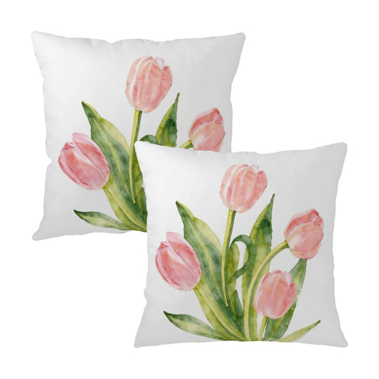 Spring Floral Pillow Covers 16x16 Set of 2 Pink Tulip Throw Pillow Covers Summer Flower Farmhouse Decorative Throw Pillows for Home Couch Sofa Bed Decor
