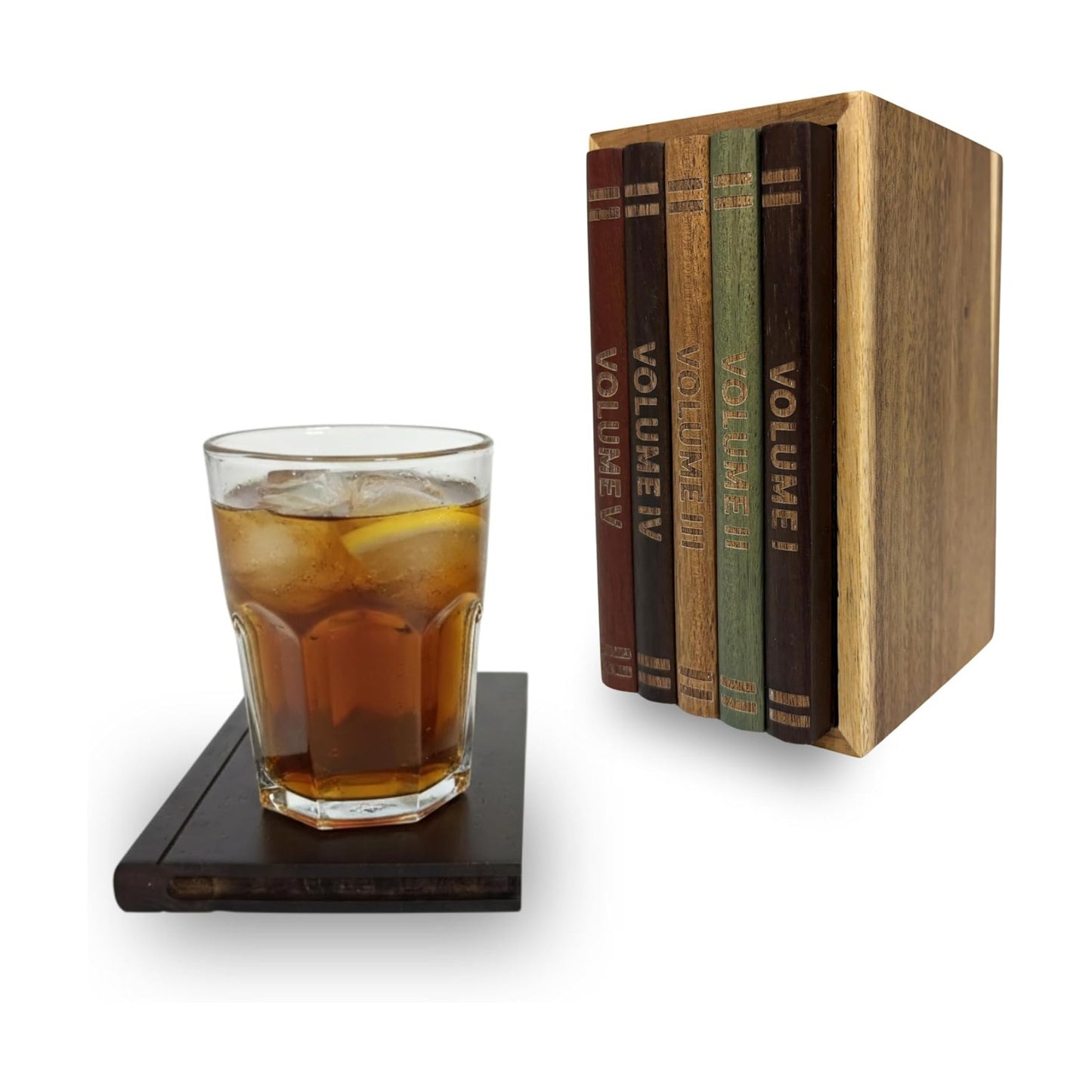 Wooden Stand / Book-Style Decorative Drink Coasters / Set of 5