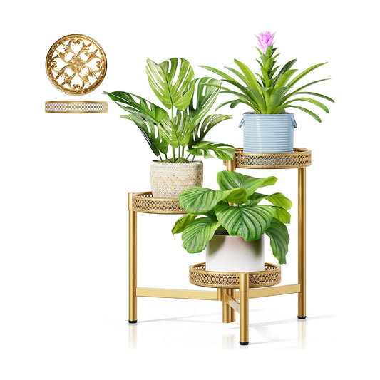 Metal Plant Stand Indoor Outdoor, 3 Tier Corner Plant Shelf for Multiple Plants, Gold Tiered Plant Stand, Heavy Duty