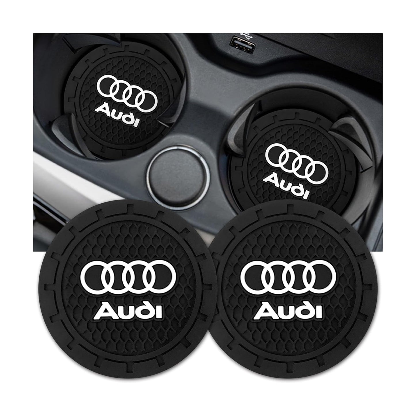 Car Cup Holder Coaster for Audi Recessed Silicone Cupholder / Black-cup-0004 / 2.75 Inch / Set of 2