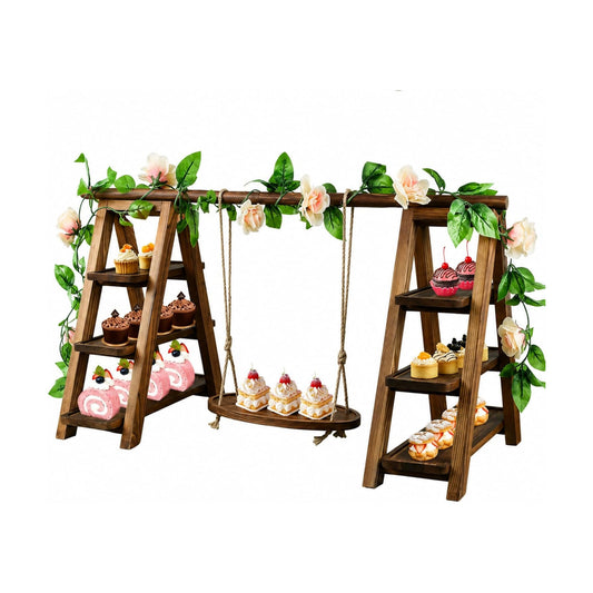 Large Wooden 3 Tier Swing Cupcake Stand / Brown