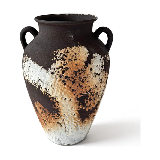 Vintage Terracotta Vase / Dark Brown Textured Clay / 10 Inch