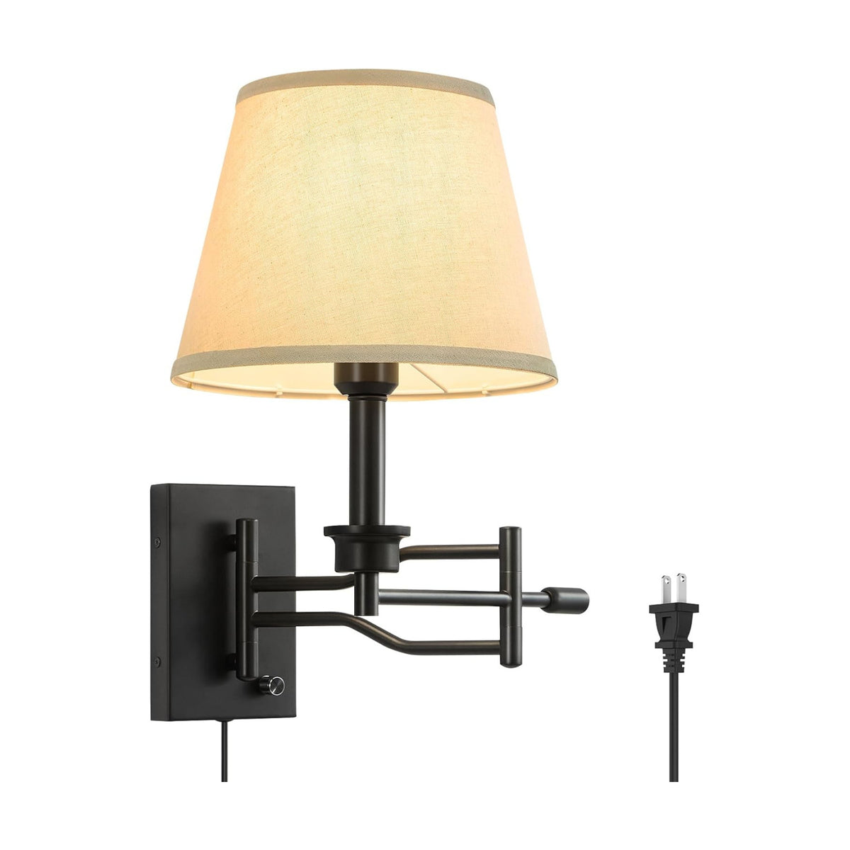 15" Black Swing Arm Wall Sconce Adjustable Wall Lamp, Plug in Wall Sconce with Dimmer Switch, Wall Mounted Reading