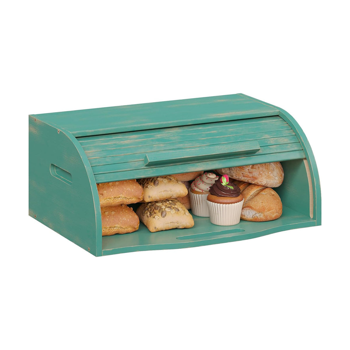 Trironsun Bamboo Roll Top Bread Box for Kitchen Countertop Large Capacity Bread Storage Bin Wooden Bread Storage