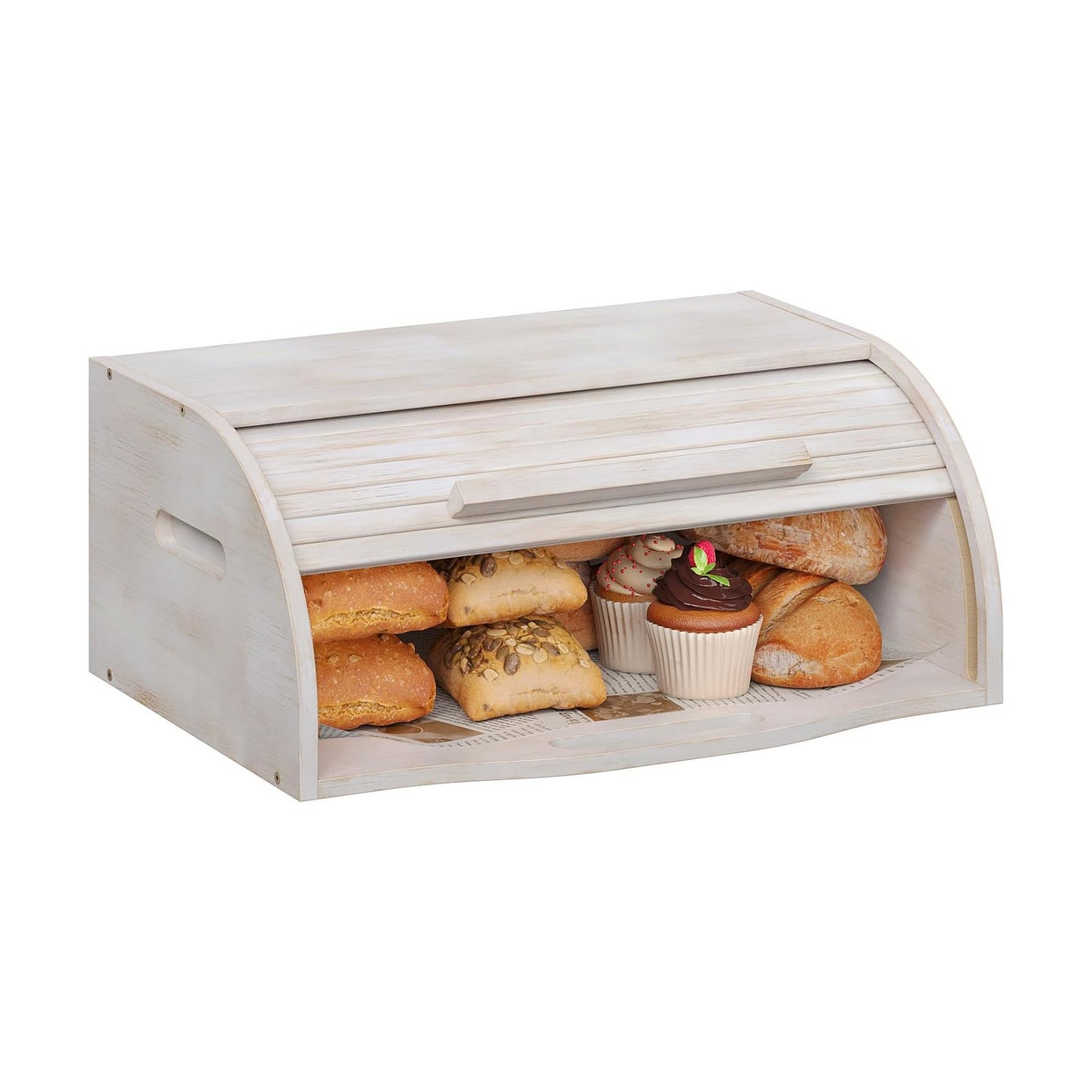 Trironsun Bamboo Roll Top Bread Box for Kitchen Countertop Large Capacity Bread Storage Bin Wooden Bread Storage