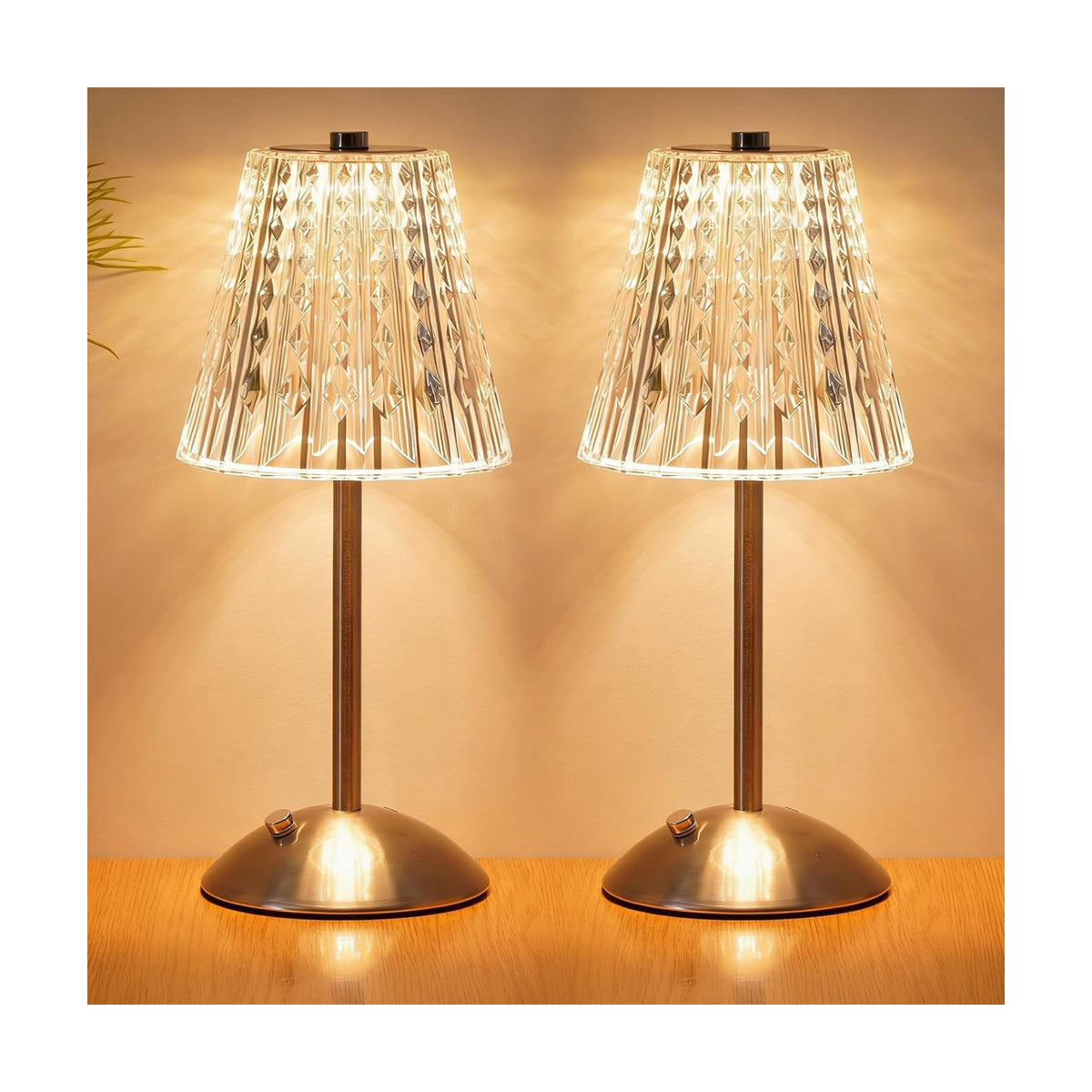 Nusogon 2 Pack Cordless Touch Table Lamp, LED Rechargeable Small Dask Lamp | 3 Colors Dimmable Silver Battery Operated