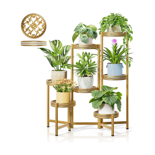 7 Tiered Metal Corner Plant Stand Indoor Outdoor, Tall Large Folding Rack with Rust Proof 10 Inch Wide Tray, Heavy Duty