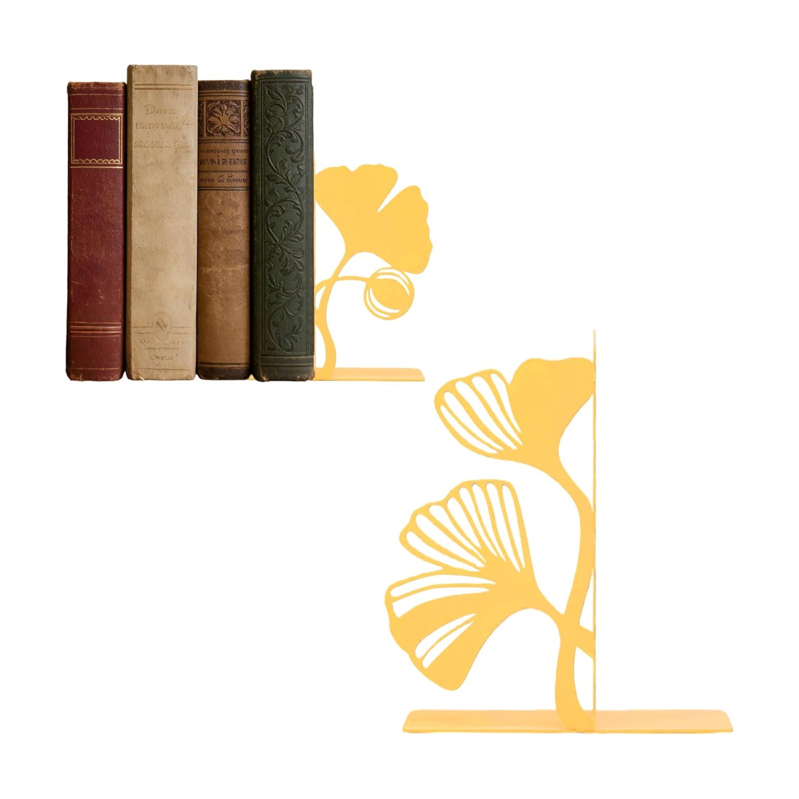 Metal Bookends / Unique Bookends for Reading / Ginkgo Leaf / Yellow