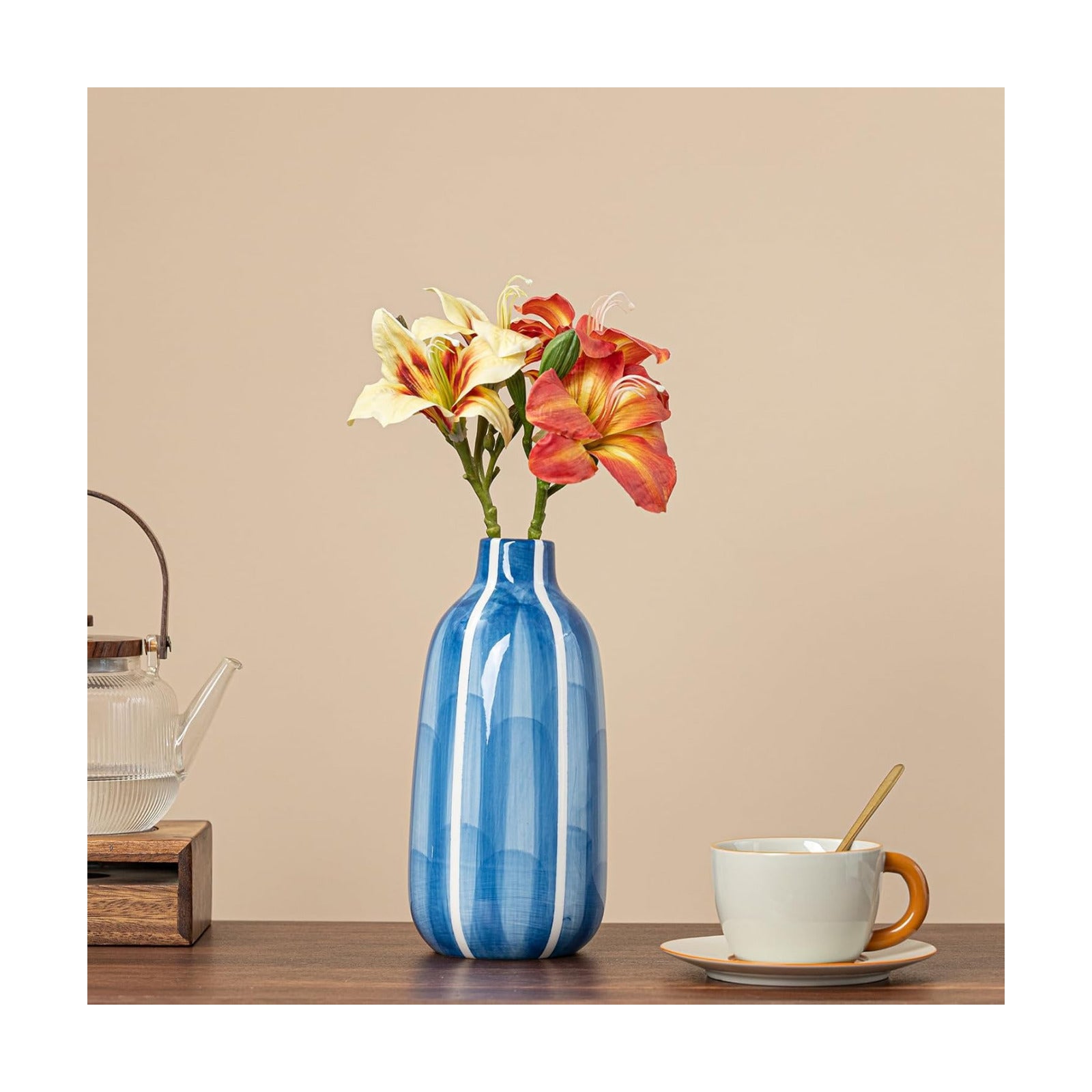 Hand-Painted Blue Ceramic Vase / Blue Hand-painted