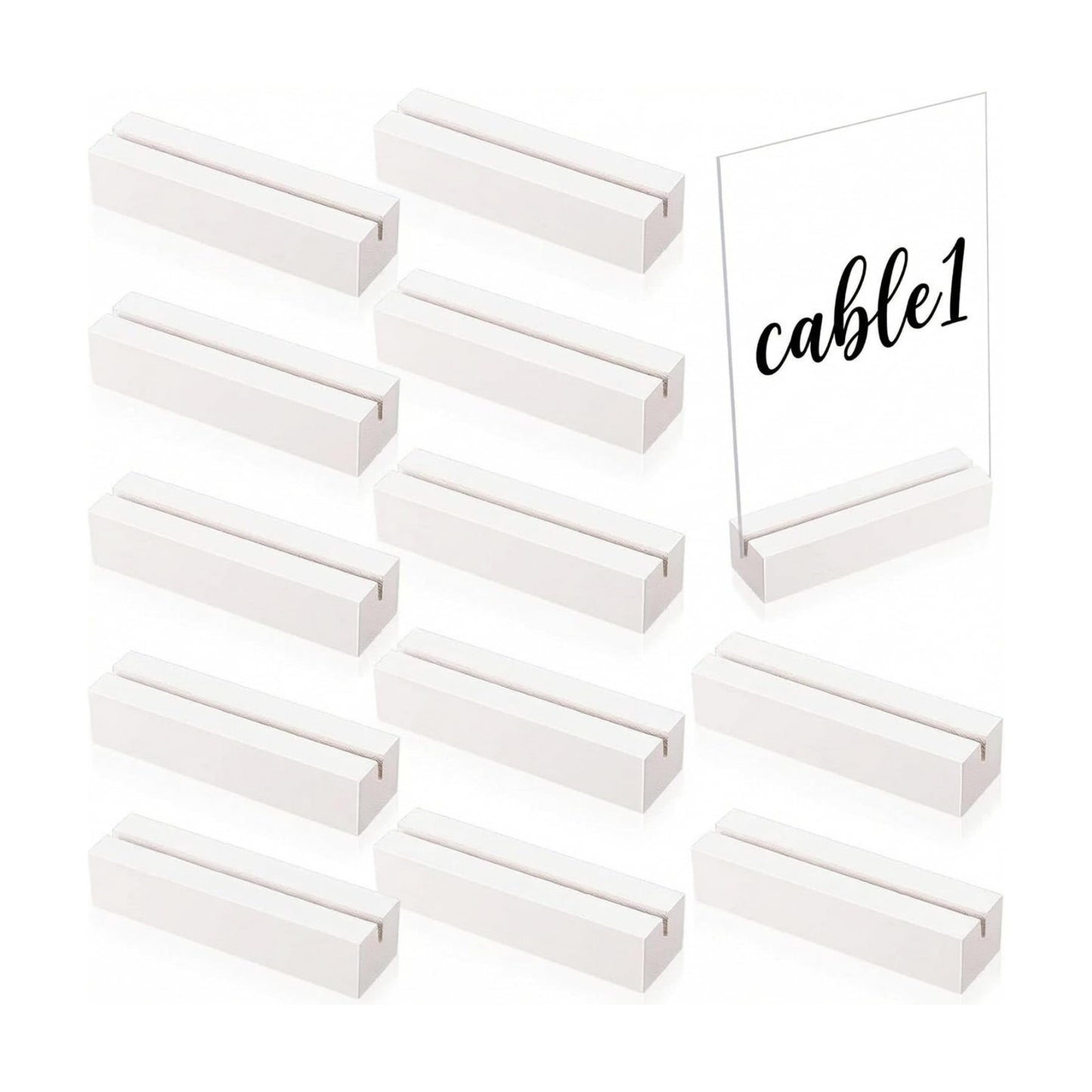 Wood Place Card Holders Wooden Table Number Holder Stands Name / White / 4.61 x 1.1 x 1 / Set of 12