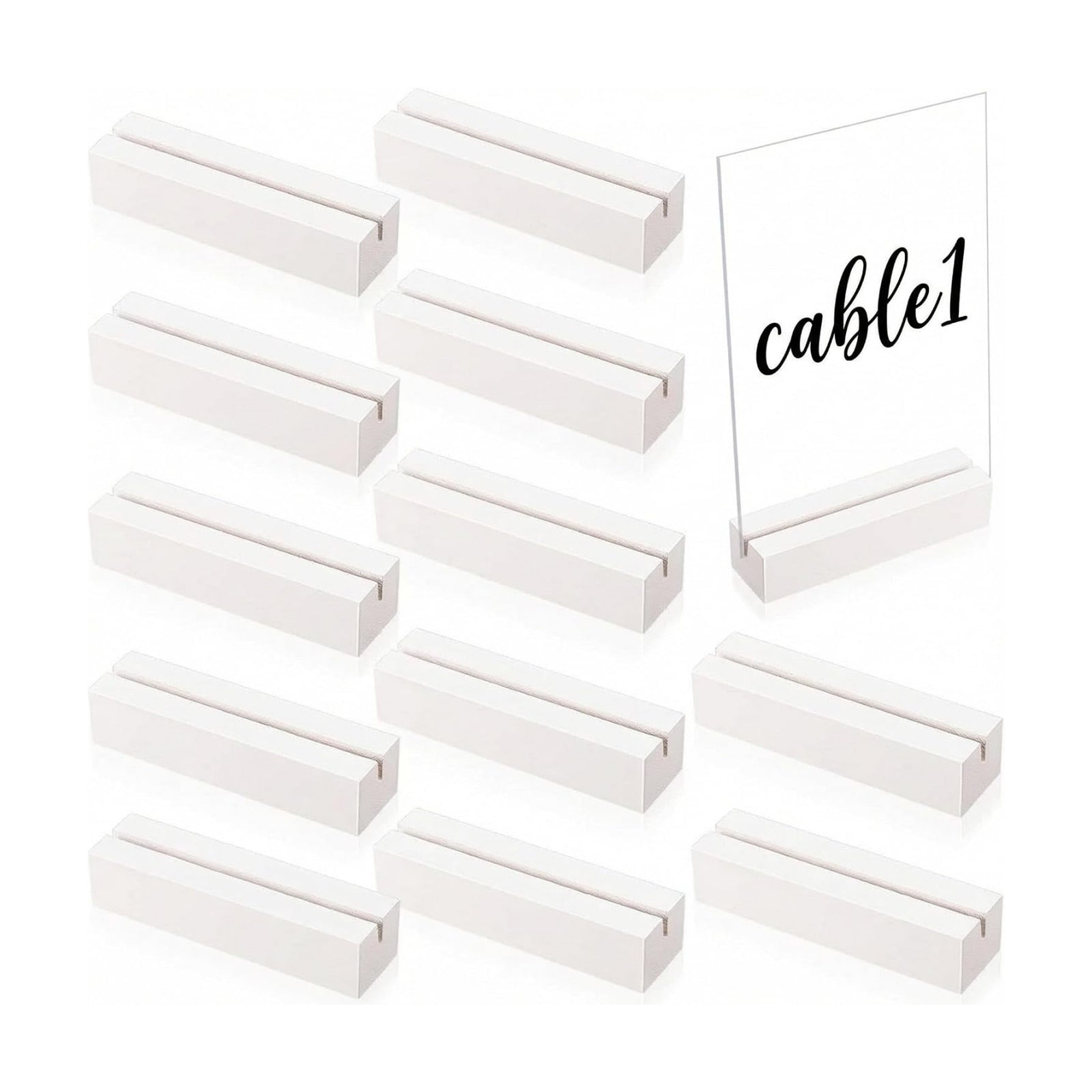 Wood Place Card Holders Wooden Table Number Holder Stands Name / White / 4.61 x 1.1 x 1 / Set of 12